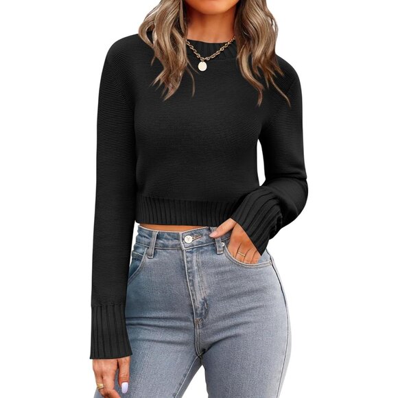 ⚡Women’s Fall Cropped Sweater 2025 Crewneck Soft Ribbed Knit Pullover Top - Picture 1 of 6